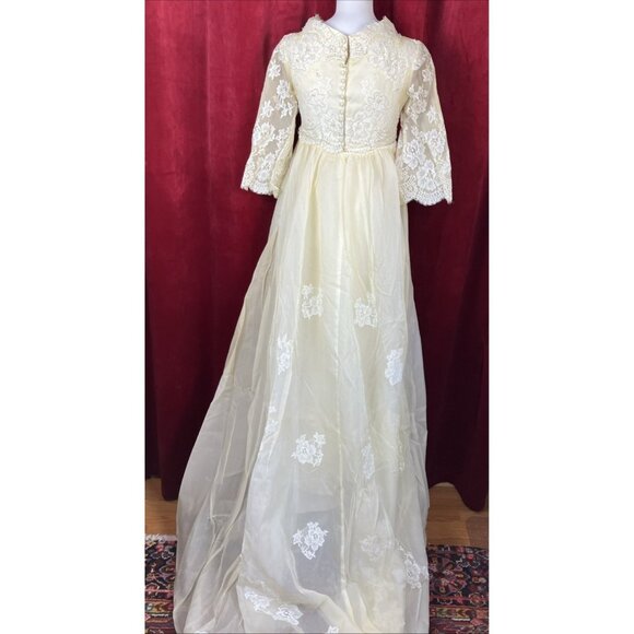 Vintage 60s Jackie O Style Wedding Dress Funnel Neck Detachable Train - Picture 3 of 7